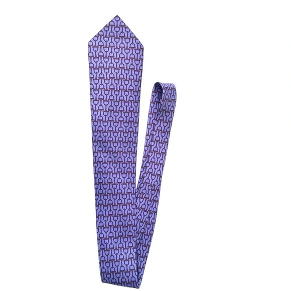Hermès Paris Silk Tie Purple Horsebit Chain Pattern Made in France Authentic - Picture 9 of 16